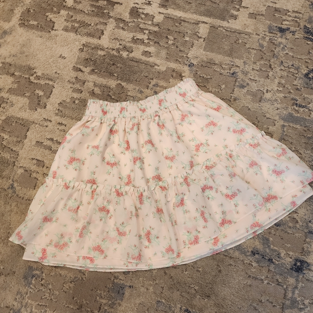 Janie and Jack Petal Pink Floral Chiffon Tiered Pull On Skirt Kids Youth Size 16 - Picture 5 of 12